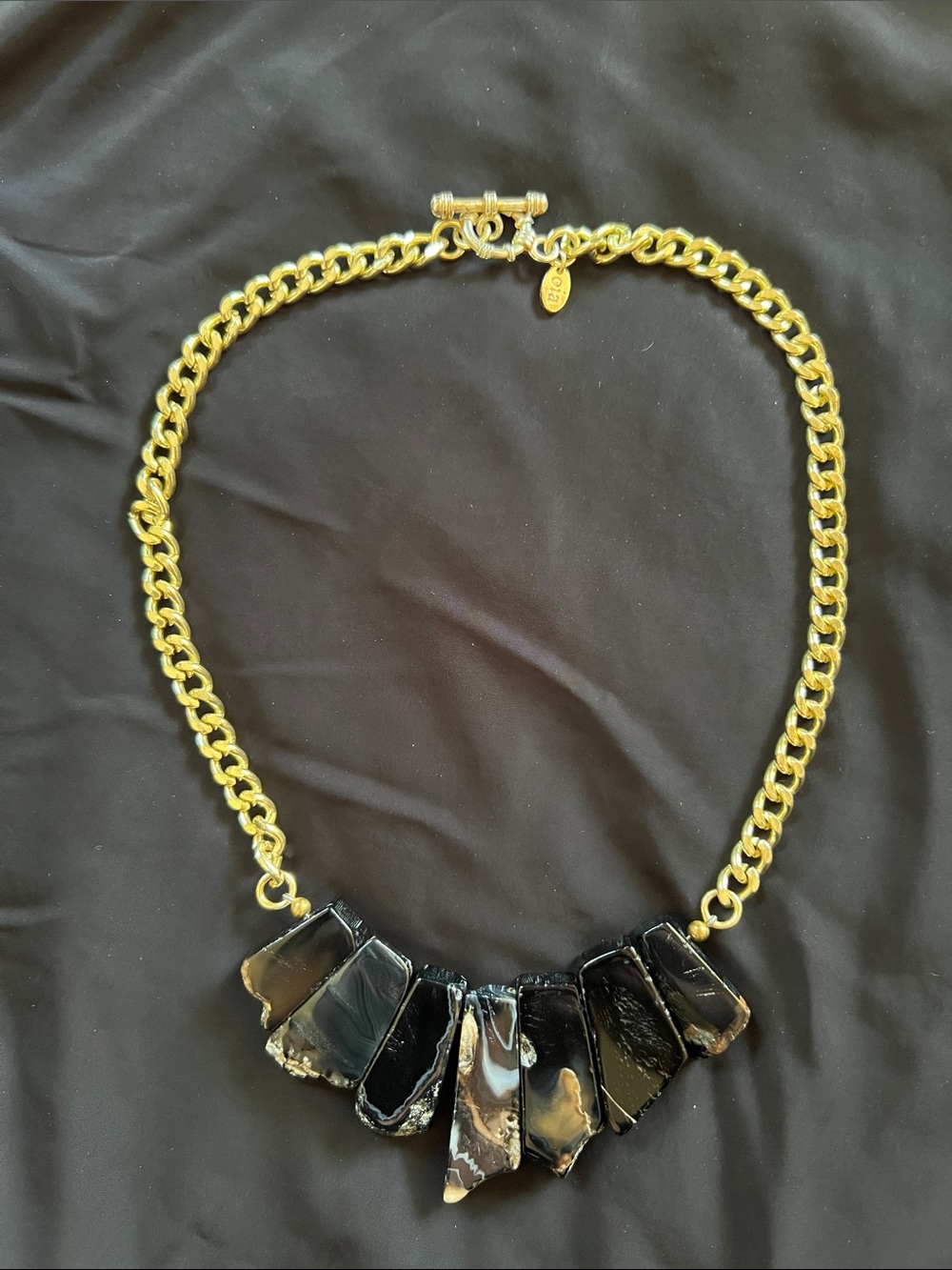 Gold Chain Necklace with Black Stone Pendant Accents by OIA